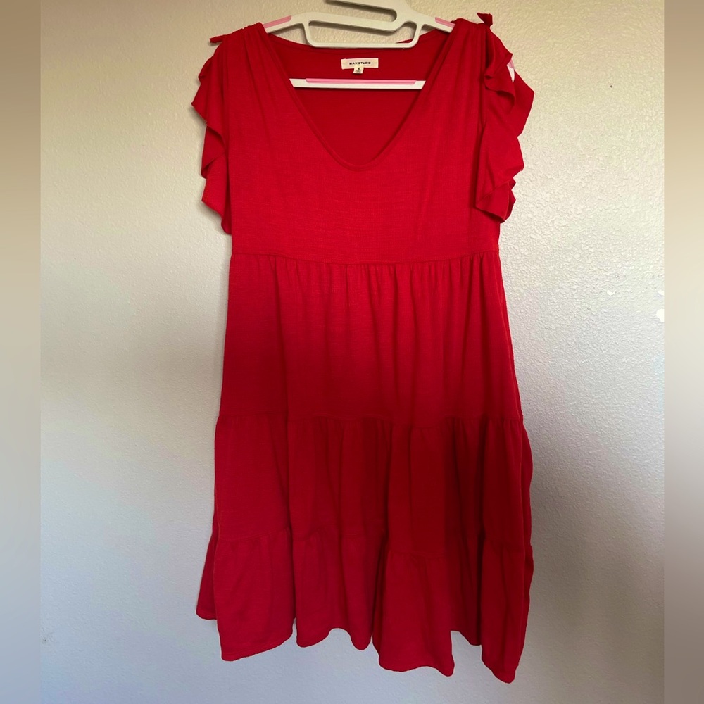 Red, flowy dress